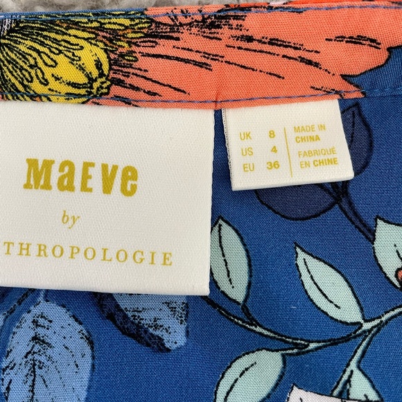 Maeve Anthropologie Elan Scarf Floral Pattern Blouse size 4 Blue Tie Waist - Picture 8 of 8